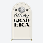 Aperturee - Aperturee Beige Silver Disco Ball Grad Era Party Arch Backdrop